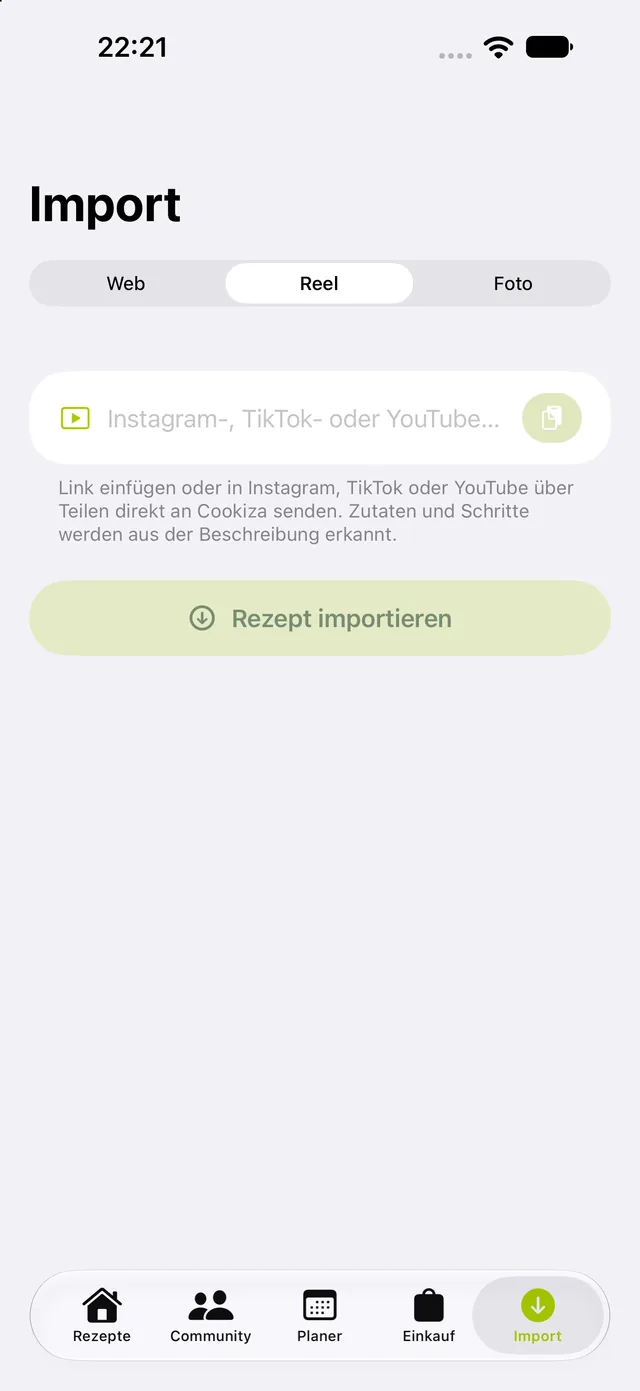 Cookiza! – Rezepte aus Web, Reels oder Fotos importieren.