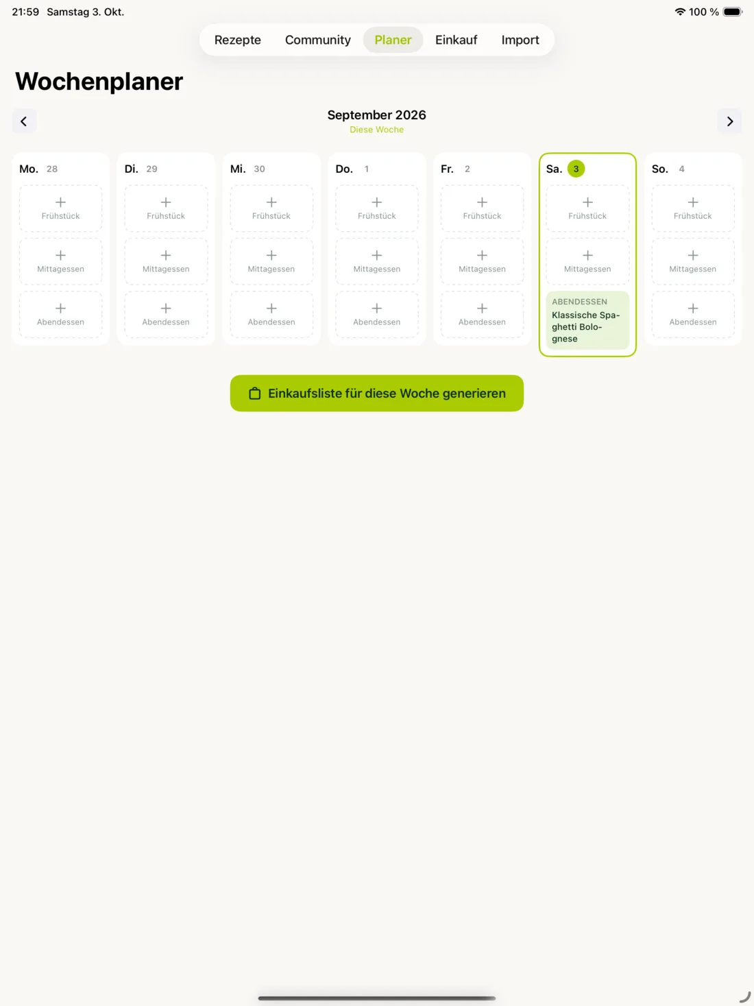 Cookiza! iPad – Die Woche mit Lieblingsgerichten füllen.