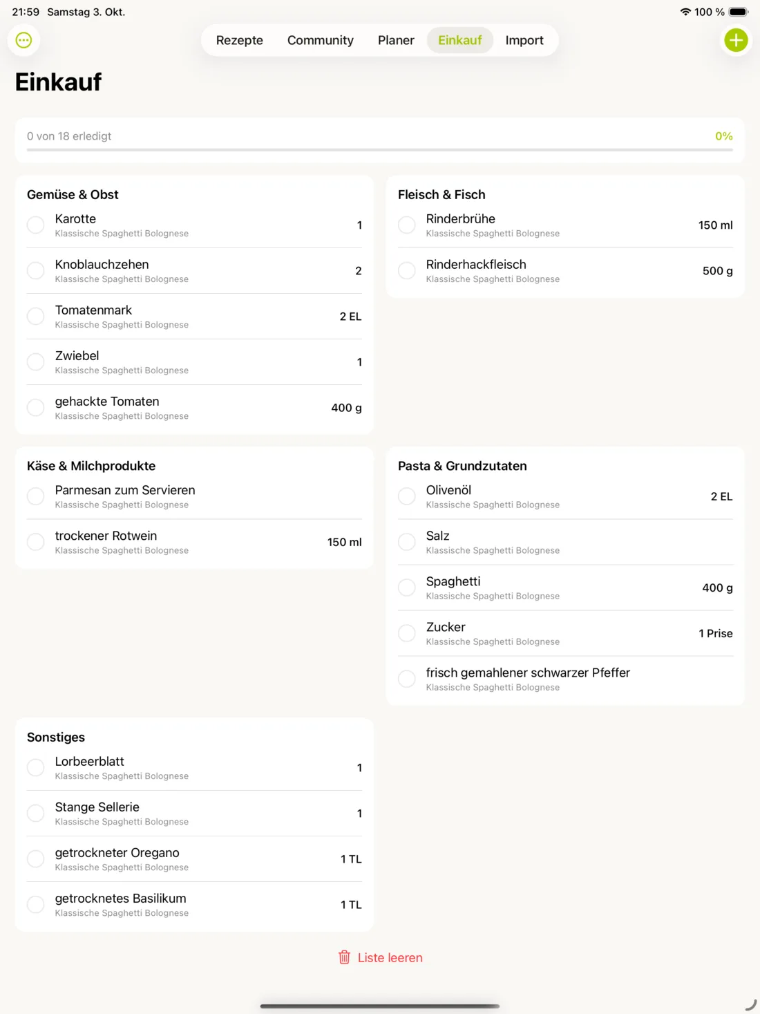 Cookiza! iPad – Den Einkauf übersichtlich planen.