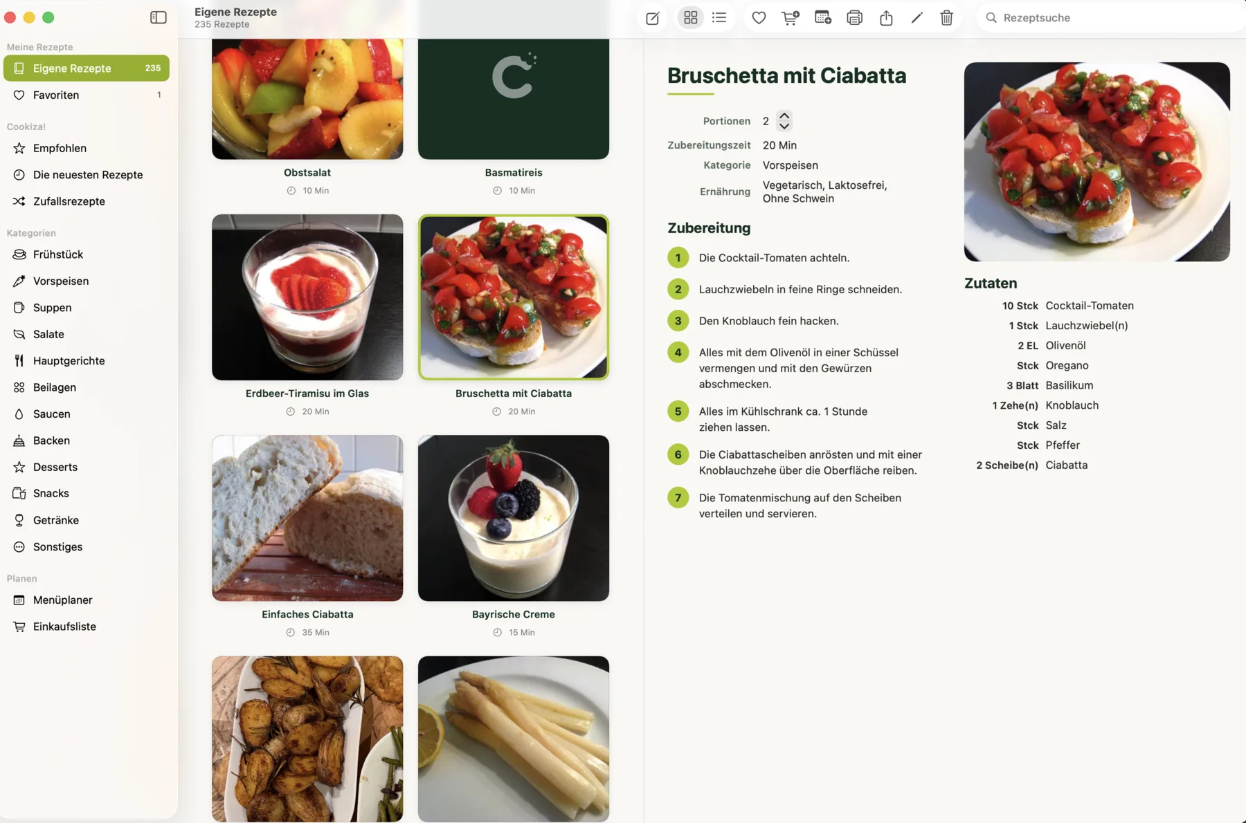 Cookiza! Mac – Auf dem Mac: Sammlung, Zutaten und Zubereitung im Blick.